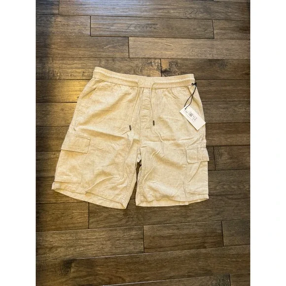KENNETH COLE-NWT-Men's Natural Linen Blend Cargo Drawstring Shorts-Size XL - Picture 1 of 8
